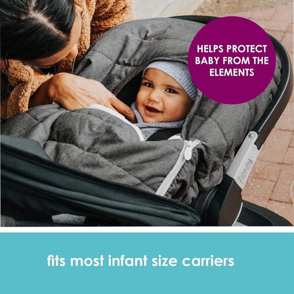 JJ Cole Infant Car Seat Cover With Fleece Lining & Elastic Fit Cold Weather Gray - Picture 4 of 11